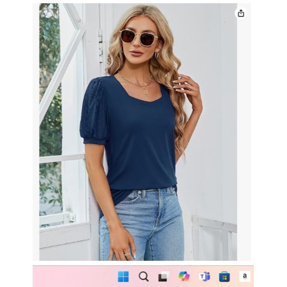 Women’s Square Neck Blouse Tops SMALL Puff Sleeve Loose Navy Rapbin
